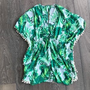 Palm print Pom Pom cover up